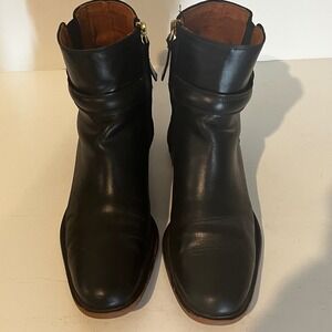 Franco Sarto Elese Black Leather Ankle Boots Buckle Strap Moto Booties Women 8.5